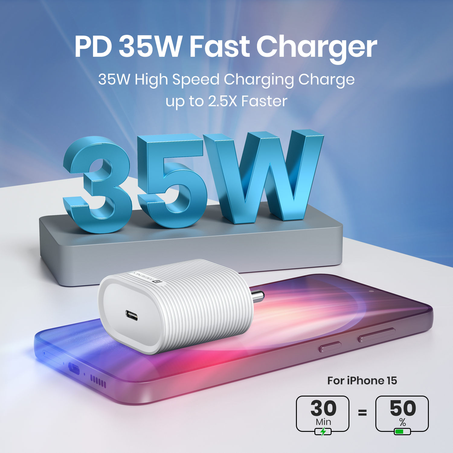 Adapto 35G charger adapter with a lightweight, portable design, ideal for travel and everyday use.