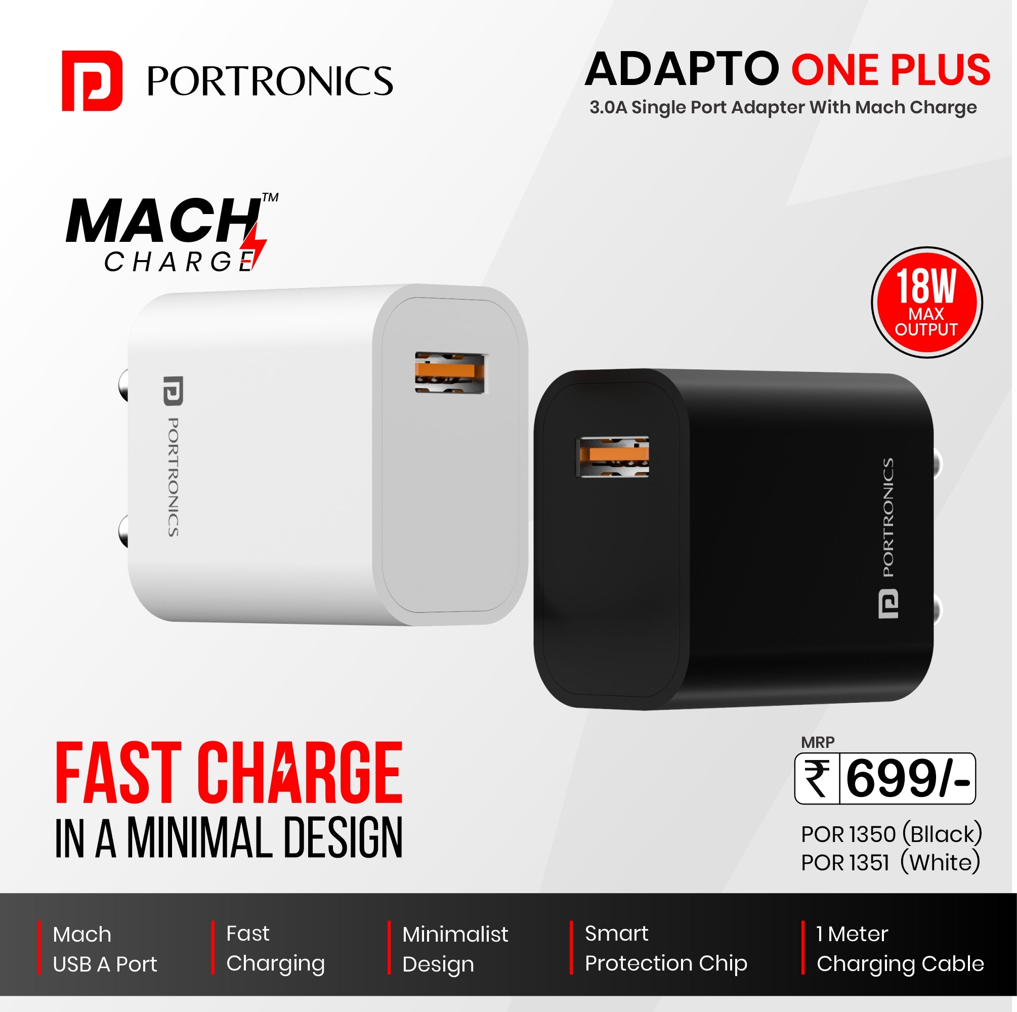 Adapto Code Buy Portronics Adapto One Plus 18w Fast Charging Adaptor