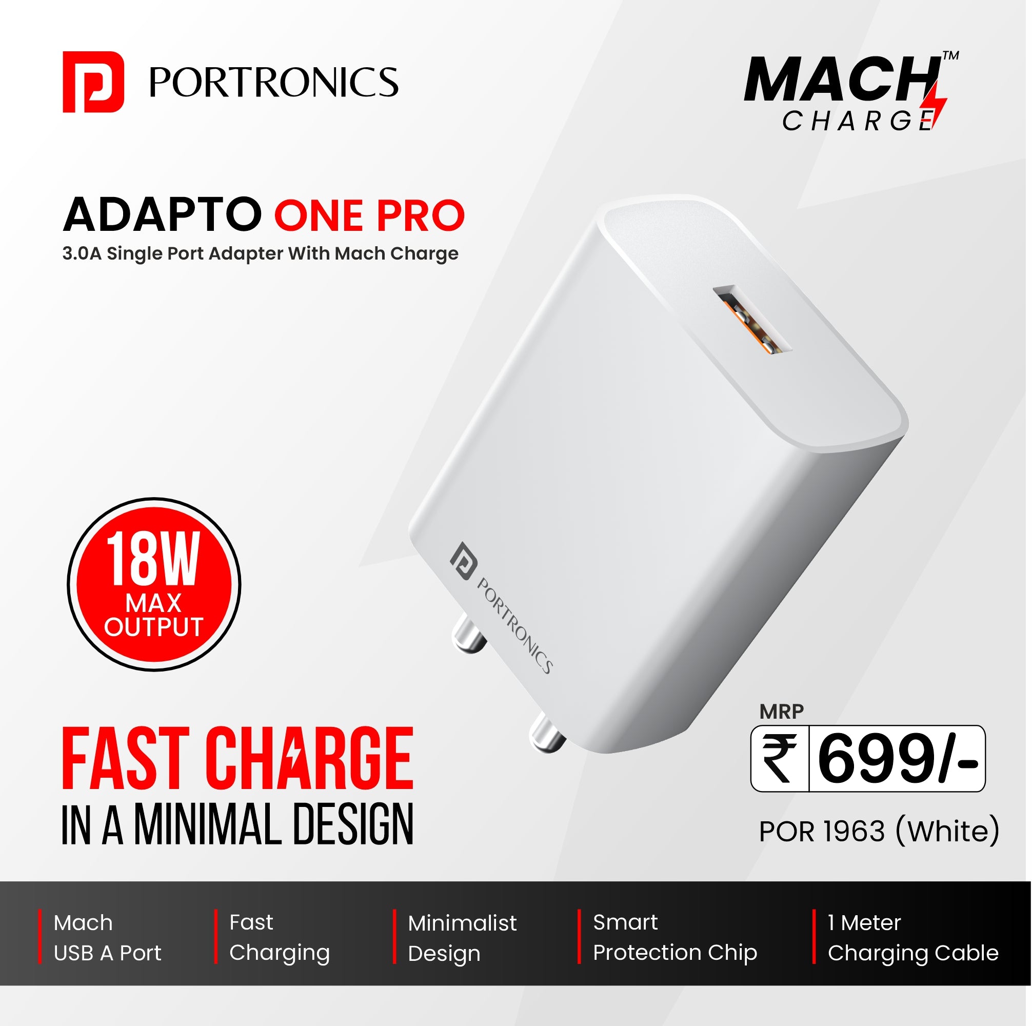 Adapto Code Buy Portronics Adapto One Pro 18w USB Port Charger With Type-C
