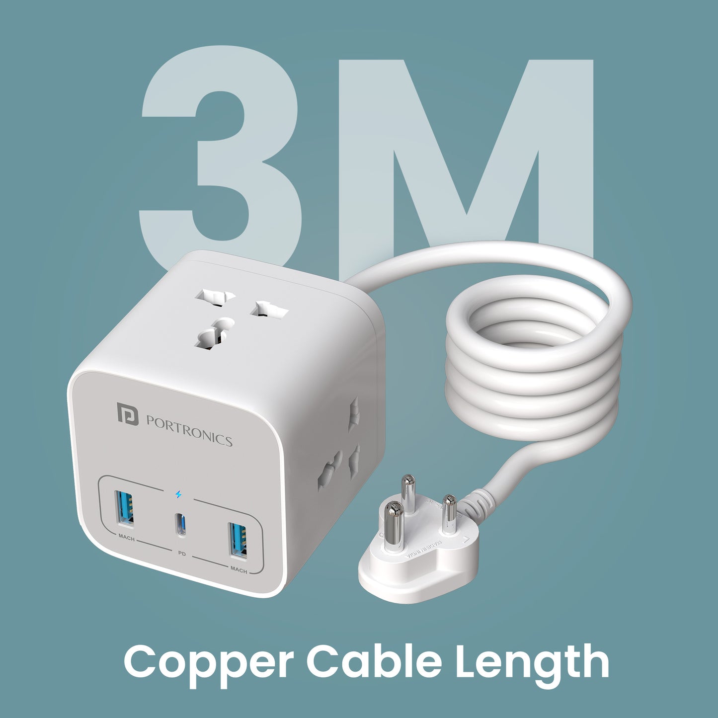 Portronics Adapto volt 20 2500w high quality smart power extension for all your devices with 3 meter tangle free cable 