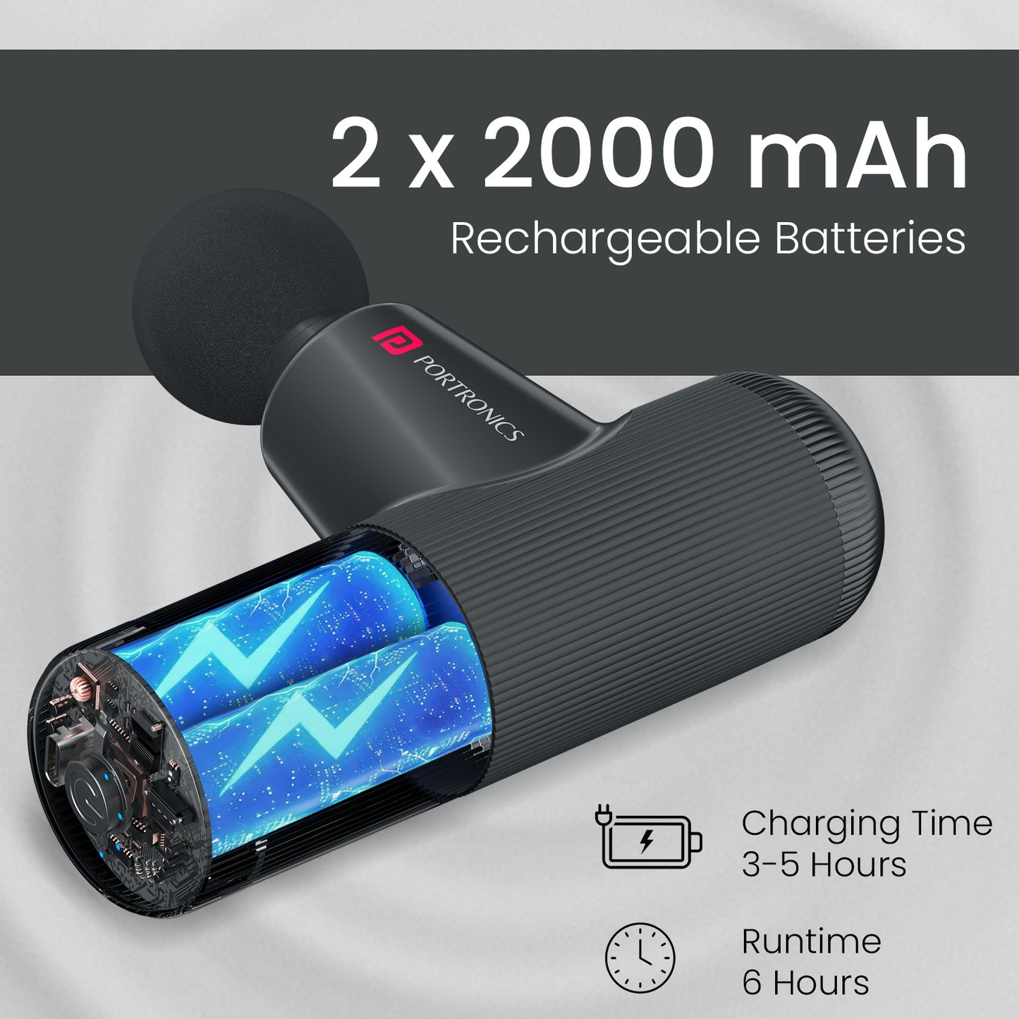 All-in-one Rechargeable Mini Massager and Massage Gun by Portronics designed for athletes, fitness enthusiasts, and daily stress relief.