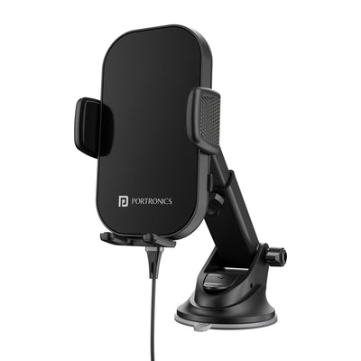 Portronics Clamp 3 car Mobile Holder with wireless car charger & 360-degree rotational