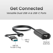 Portronics Mport X1 Ethernet Adapter with dual USB-A and USB-C Port