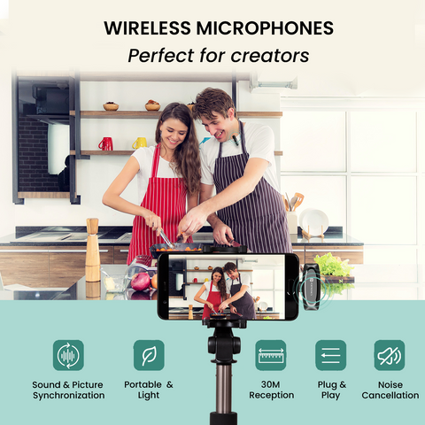 Portronics dash 7 omni direction wireless microphone and 3 in 1 universal receiver audio accessories for youtuber and vlooger