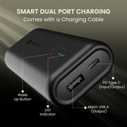 Portronics PowerPod 10K  Power Bank| pocket Power Bank | 10000mah power bank smart dual port charging