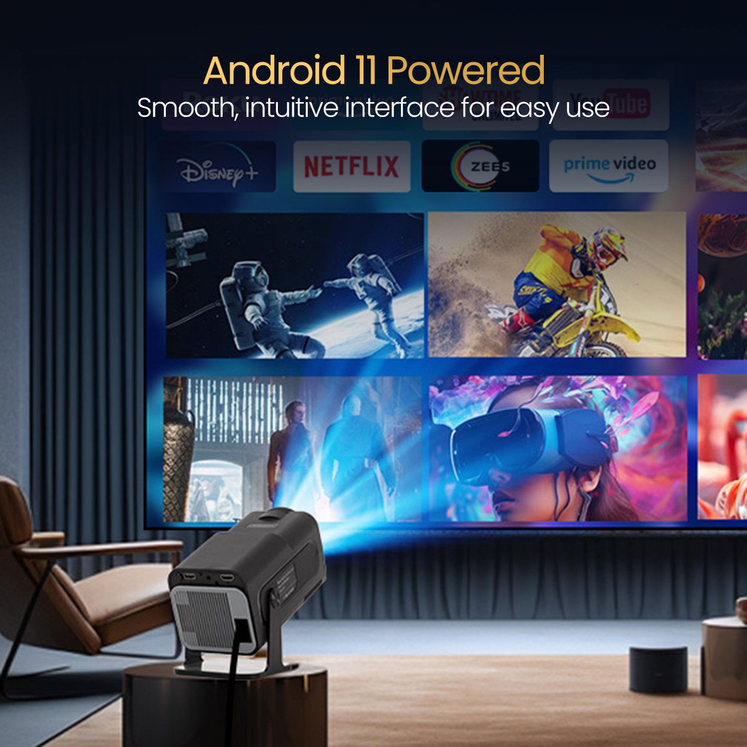 Beem 470 portable projector with Android 11| new wireless 4k projector for home| best protronics projector in India