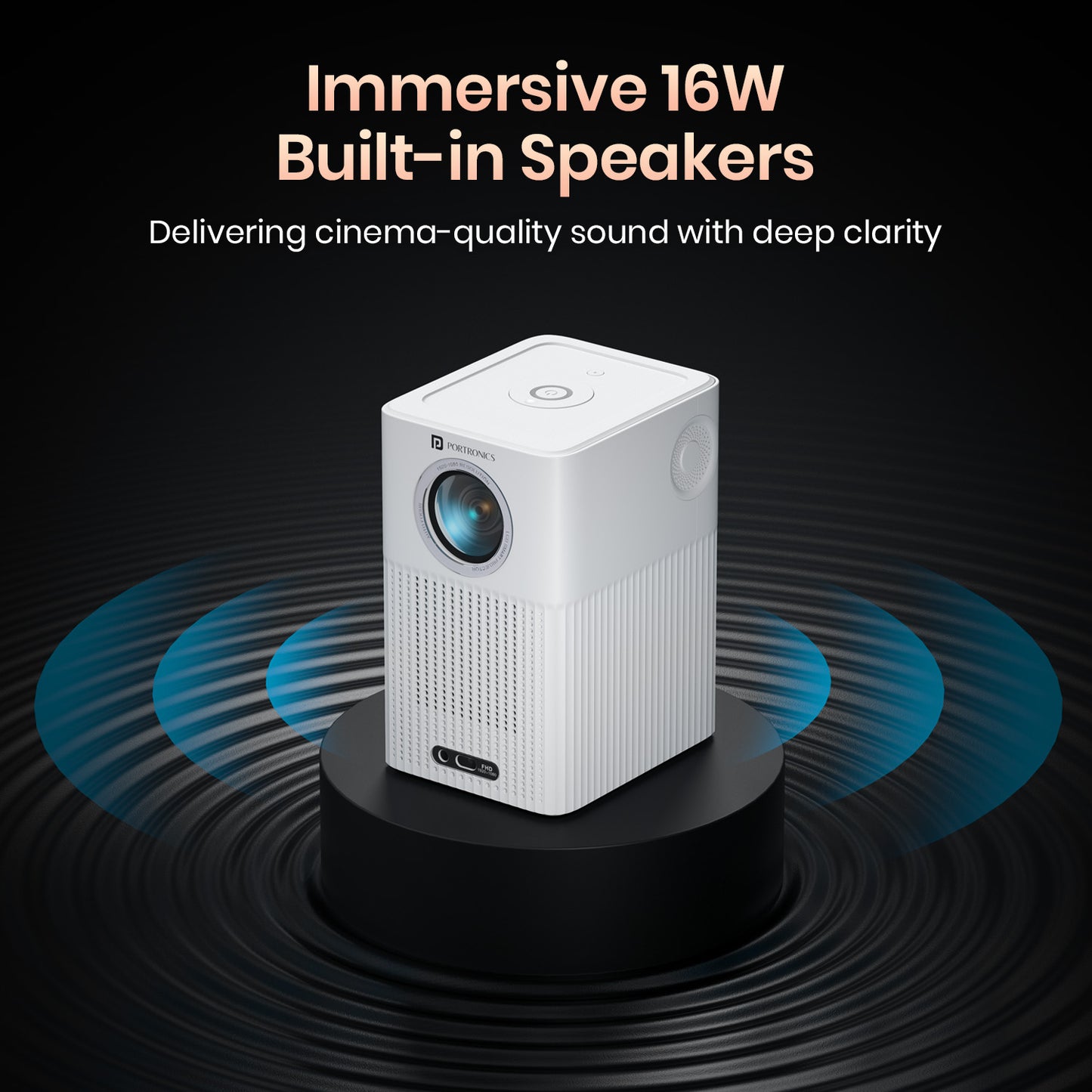 Portronics Beem 500 smart bluetooth led projector come with 16 watt built-in-speakers for rich sound| best wifi projector in India