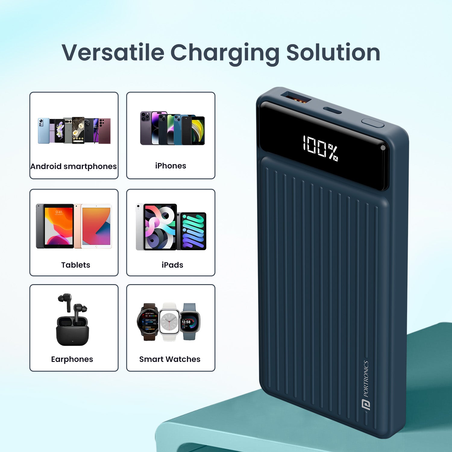 Blue Best 10000mAh power bank for mobile and wireless gadgets, the Portronics Luxcell B offers fast 22.5W wired output and premium build quality