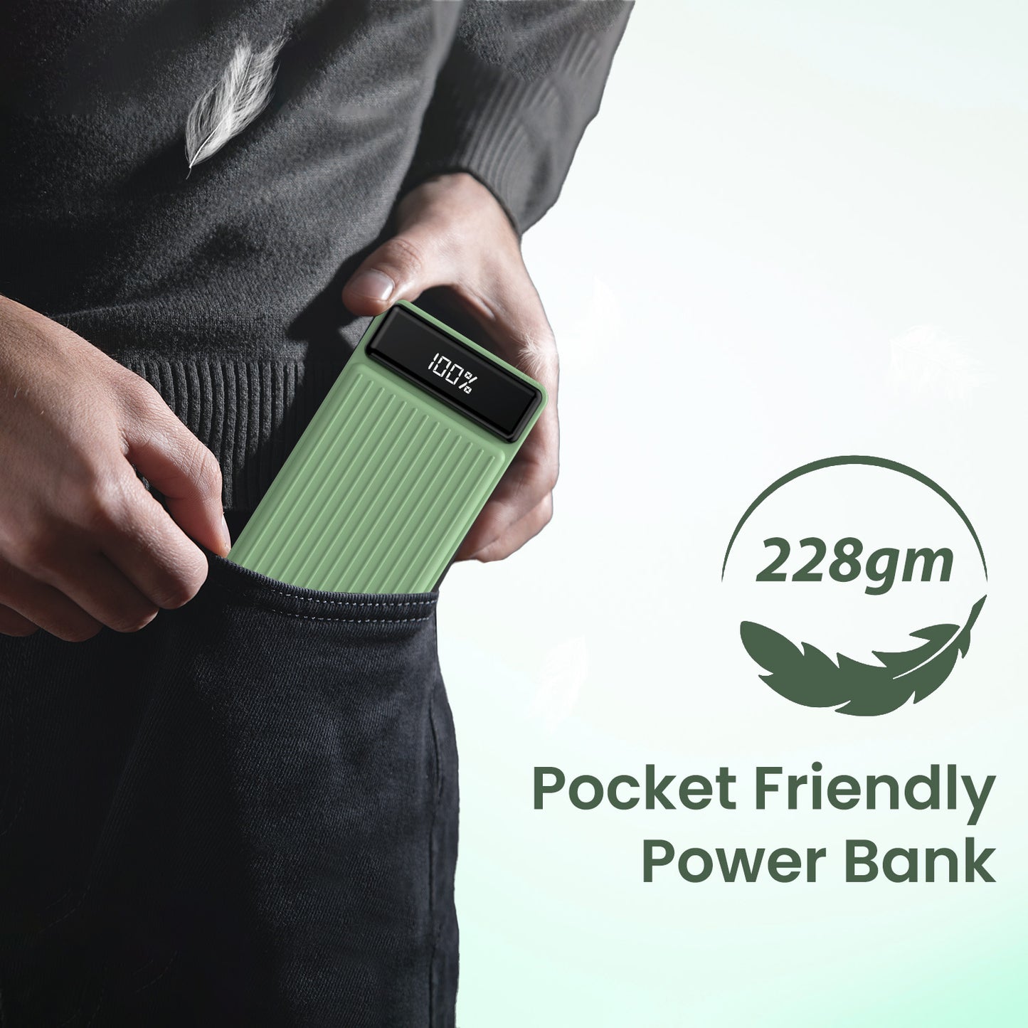 Green Best power bank for students and everyday users, Portronics Luxcell B mini power bank features 22.5W fast output and durable design