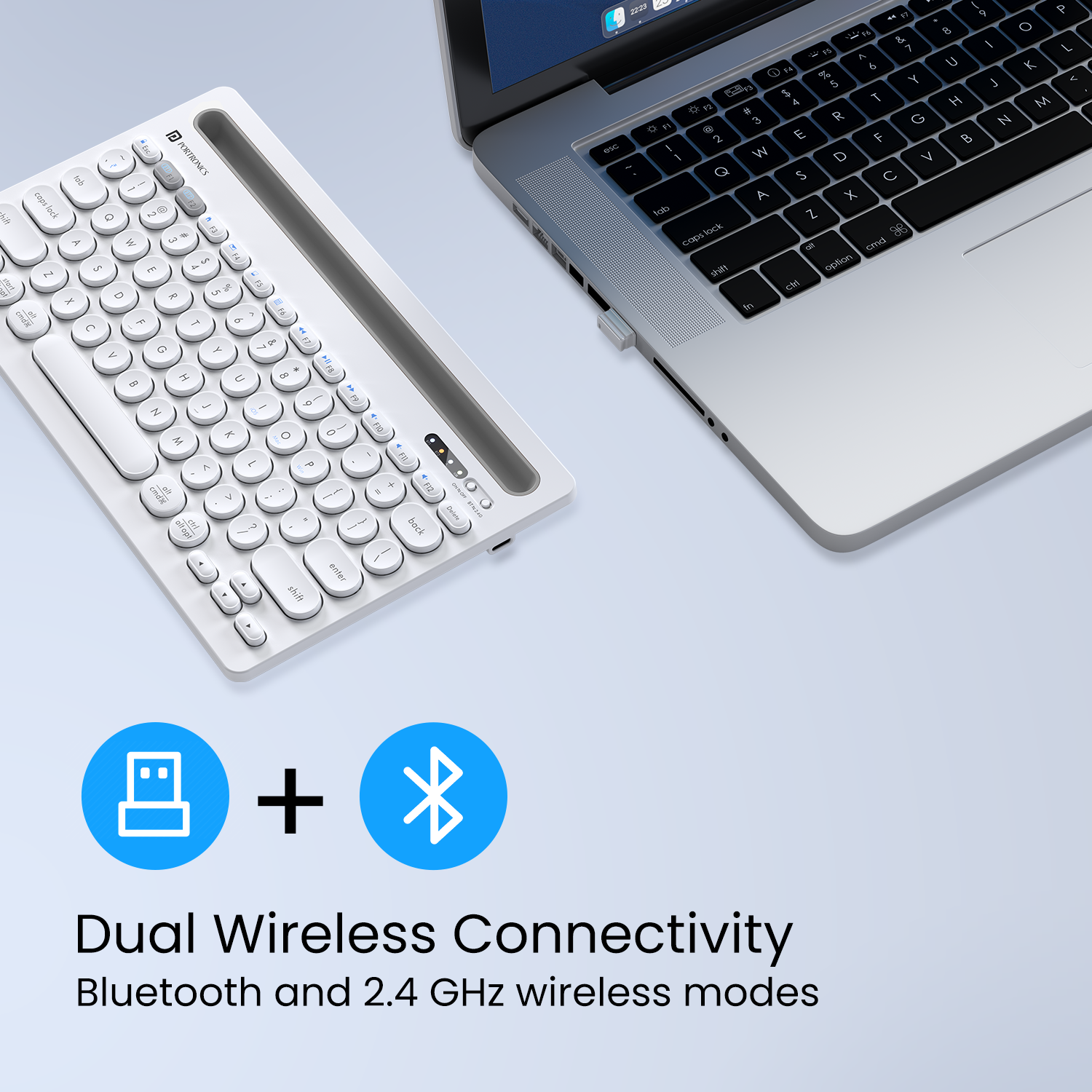 White Bubble Dock Bluetooth keyboard, offering high-quality keys and a smooth typing experience, ideal for tablets, laptops, and desktop computers