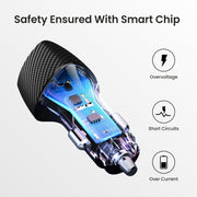 portronics car power 16 car charger with safety ensured with smart chip