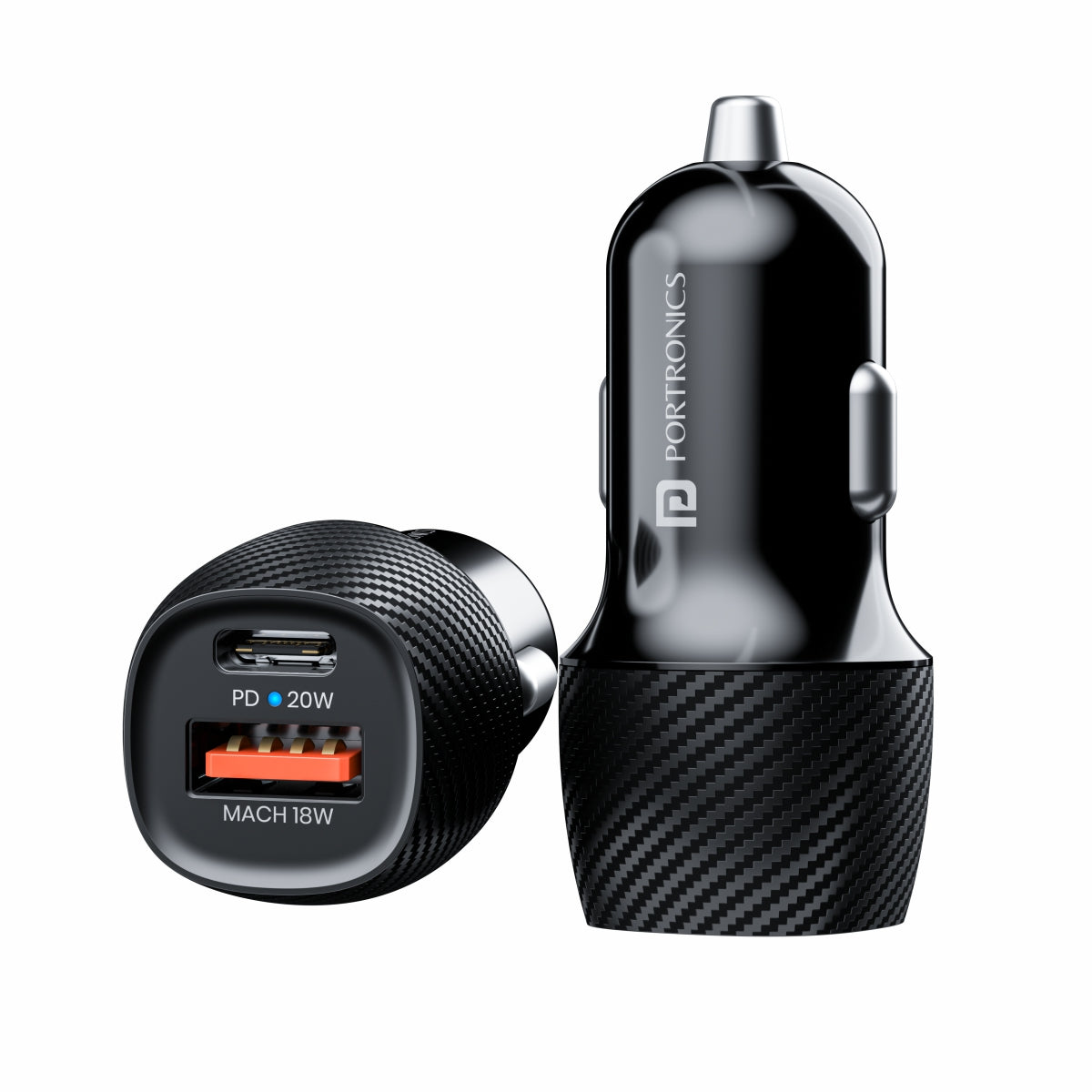 Portronics 20W Car Power 17 Car Charger Adapter with Dual Output (20W PD Type C Port + 18W USB A Mach 3.0 Port),Black