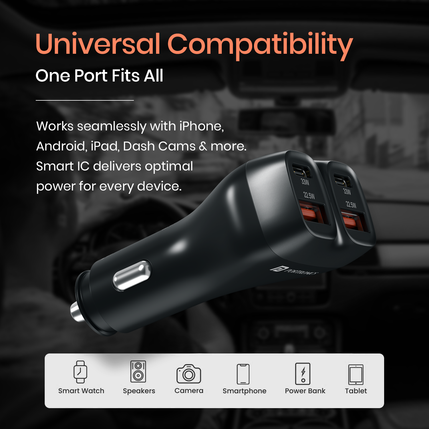 Car Power Quard 4 Ports Car Charger | iPhone & Type-C Fast Charging | Dual USB Car Charger Adapter | Car Accessories Online Shopping