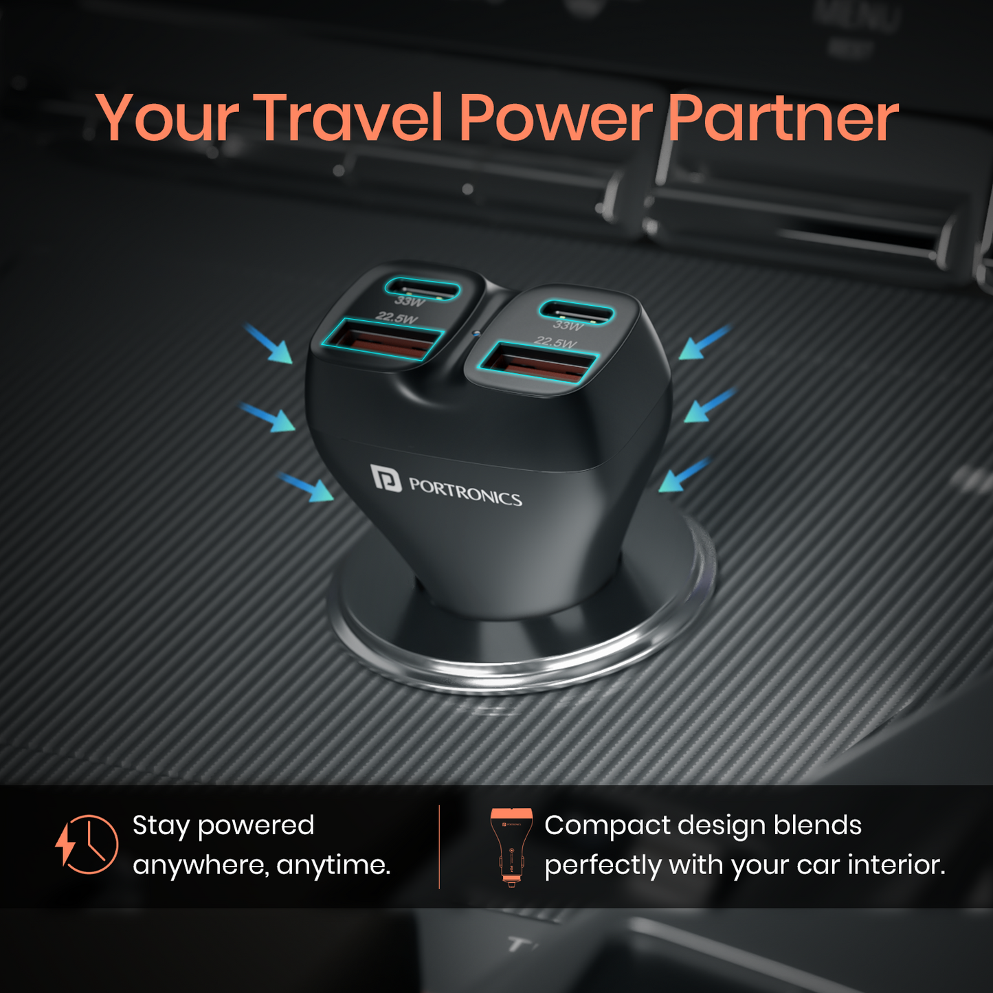 Car Power Quard Fast Car Charger | Car Charger Adapter Type-C & Dual USB Ports | iPhone, Android Charging | Car Accessories