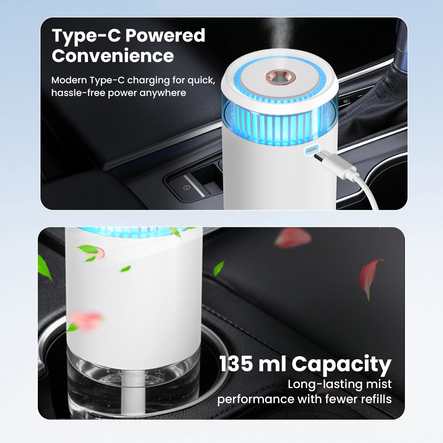 Compact Portronics Magma Go humidifier for room and office with adjustable mist levels, Type-C power input, and aromatic diffusion—perfect for maintaining clean, refreshing air