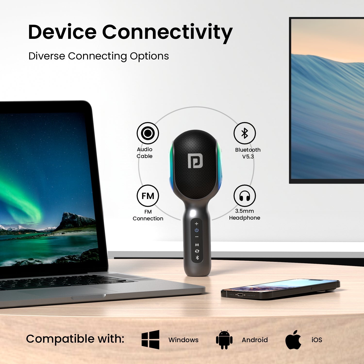 Buy Portronics Dash 2 5-in-1 Portable Wireless Karaoke Microphone With ...