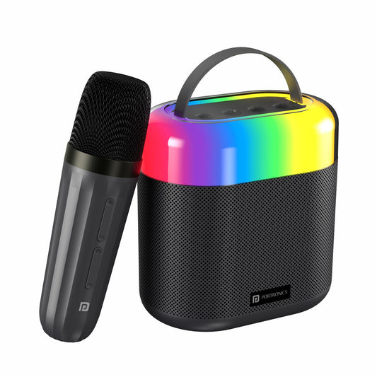 Black Portronics Dash 3 portable bluetooth party speaker with wireless karaoke mic