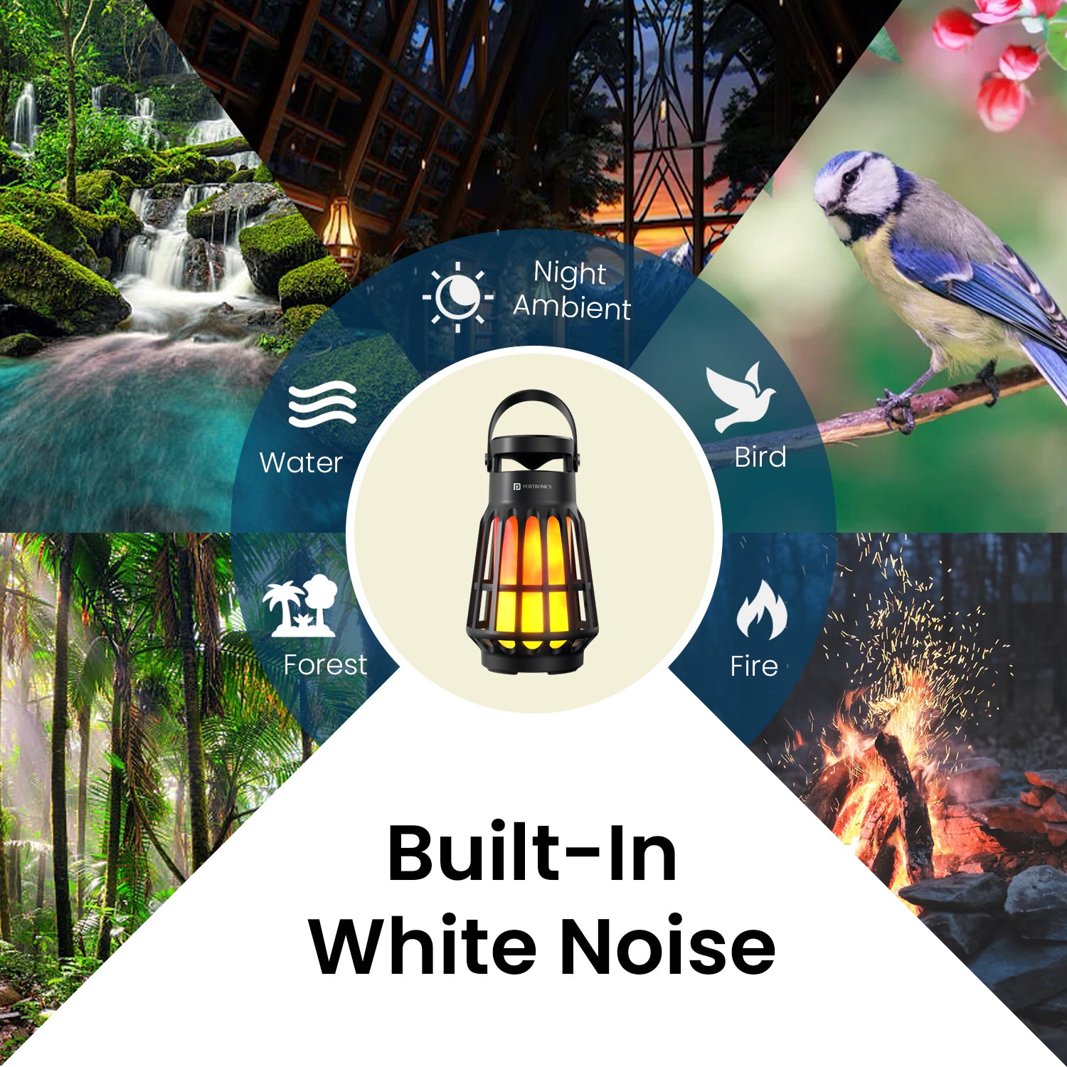 black Portronics Dash 6 Portable Wireless Speaker | Compact Bluetooth Party Speaker with MIC Support, AUX Input, Premium Sound, White Noise Features, LED Lantern Light Modes, Waterproof IPX65 | Best Wireless Speaker Bluetooth for Outdoor Adventures