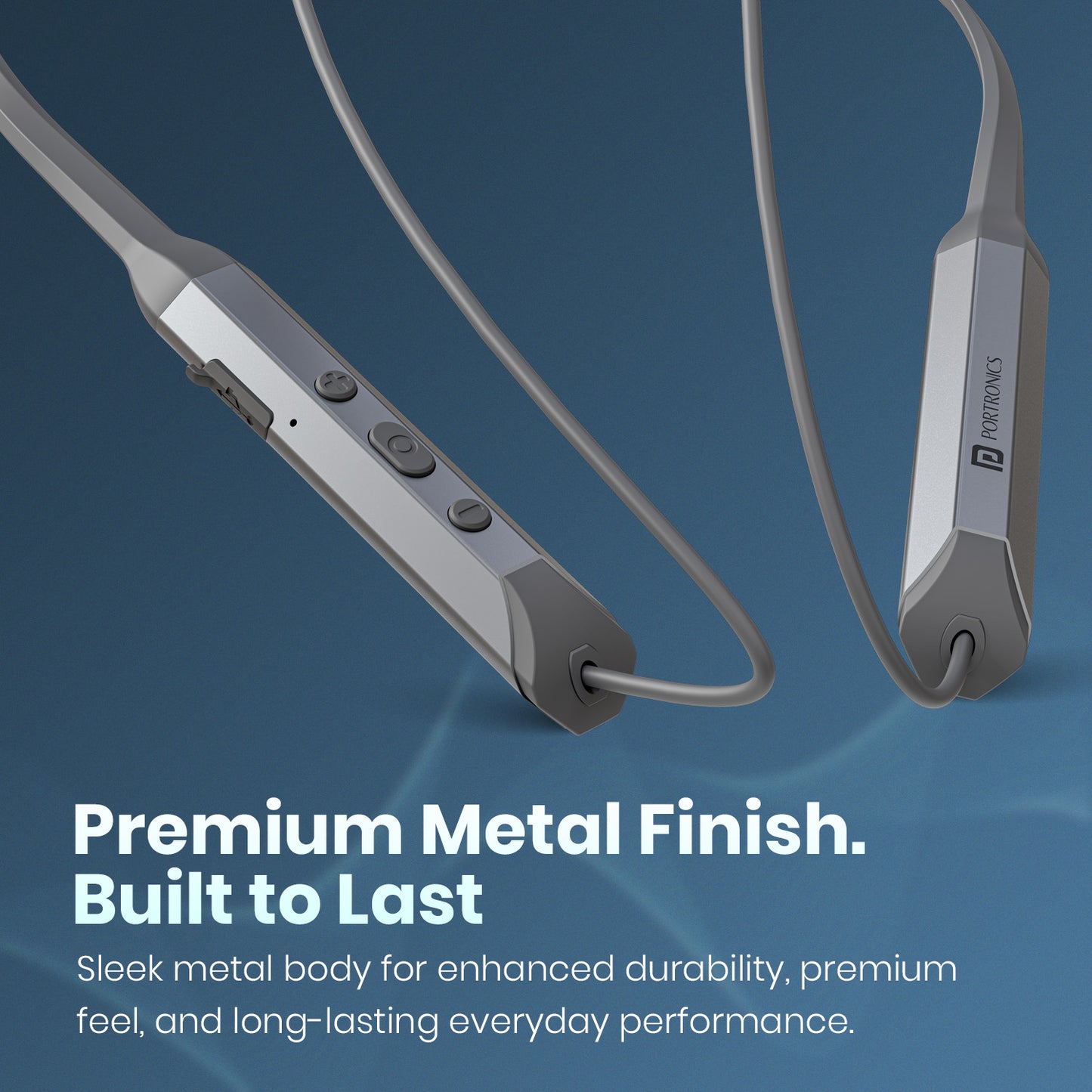 Grey Harmonics Z12 premium metallic finish wireless neckband earphones and ergonomic in-ear earbuds design for comfortable fit.