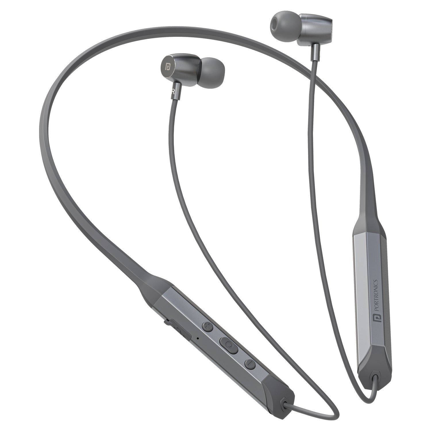 Grey Harmonics Z12 premium metallic finish wireless neckband earphones and ergonomic in-ear earbuds design for comfortable fit.