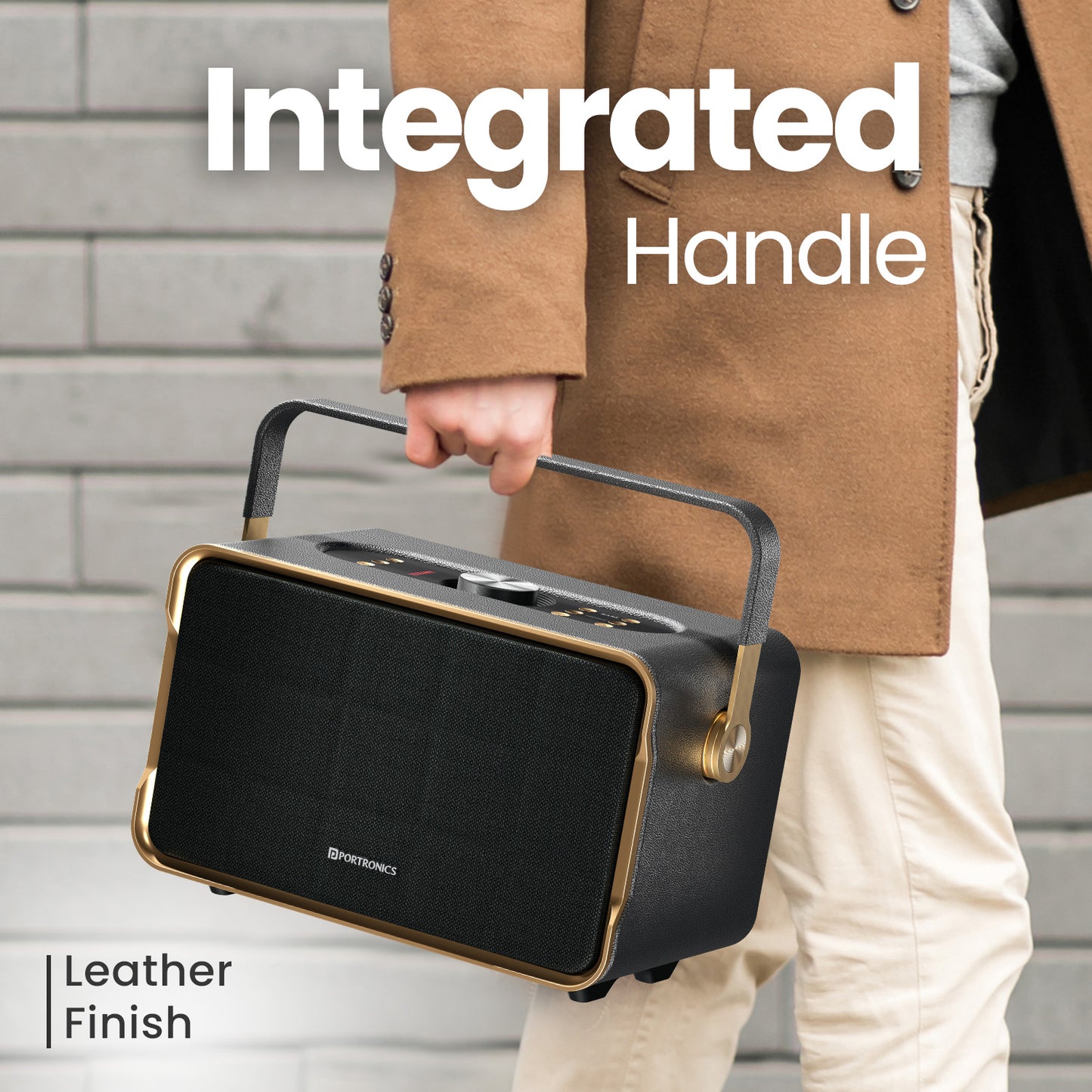 Black Harmony Wireless Speaker | Retro Finish, Handle Design, Long-Lasting Battery & TWS Support | Portable Bluetooth Speaker, Party Speaker, Wireless Speaker