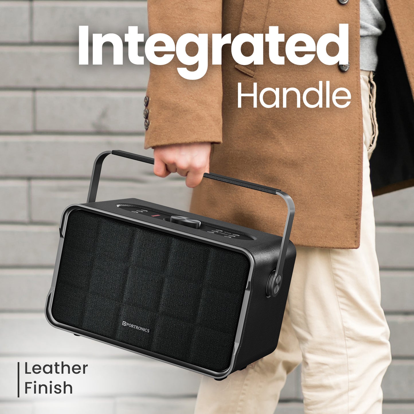 Grey Harmony Wireless Speaker | Retro Leather Finish, Handle Design, Long Battery & TWS Support | Portable Speaker, Party Speaker, Wireless Bluetooth Speaker