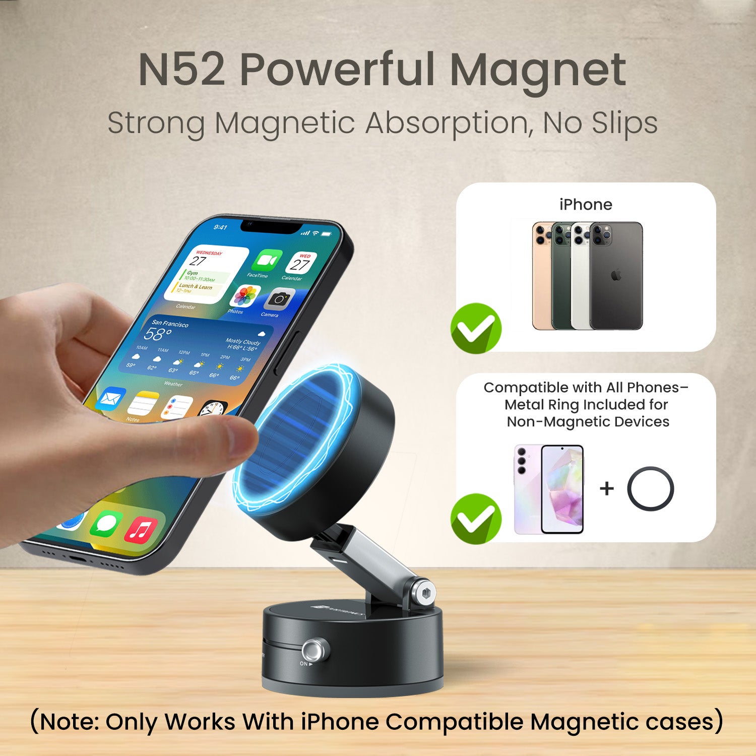 Hold X Portronics smartphone holder | mobile stand for video calls, navigation & streaming | compact magnetic mobile holder for car dashboards & work desks