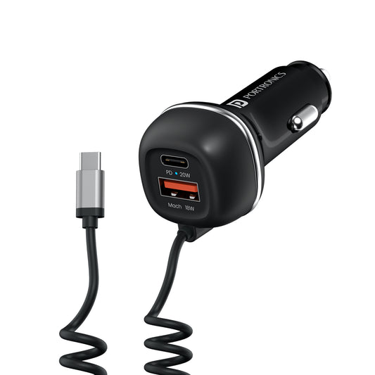 Black Portronics Car Power 1C car charger with fast charging| car accessories at discount rate| car phone carger