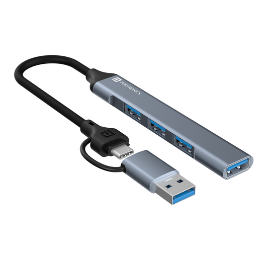 grey Portronics Mport 31 Pro 4-in-1 USB Hub to connect your keyboard/mouse/printer at once.