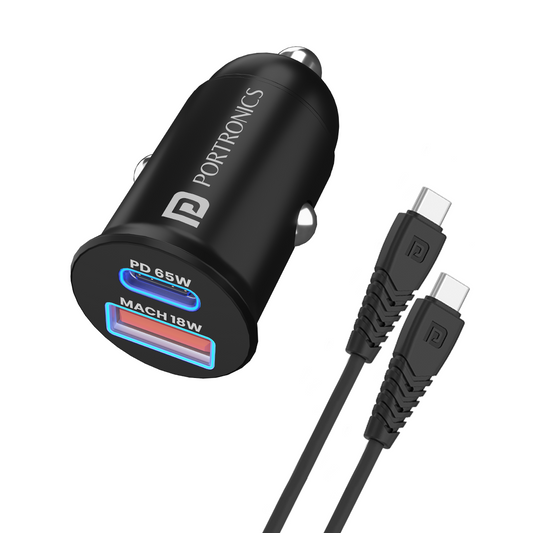 Portronics Car Power 65 car charger with fast charging| car accessories at discount rate| Black car phone carger
