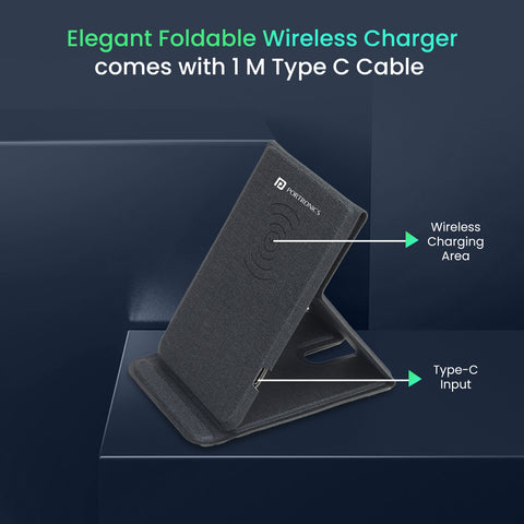 Portronics Freedom Fold Foldable fast wireless phone charger with type c cable