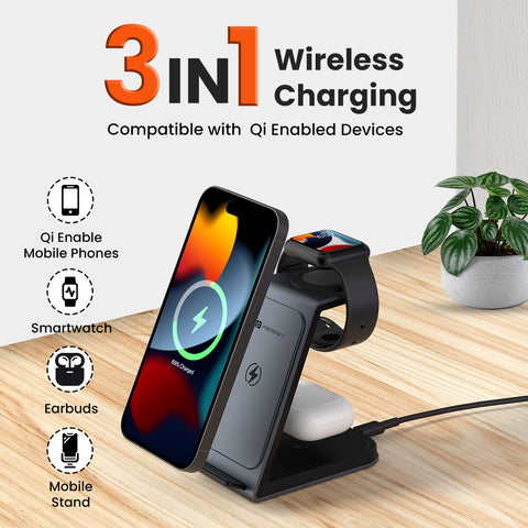 Portronics Freedom trio 3 in1 Wireless Charger steamless wireless charging