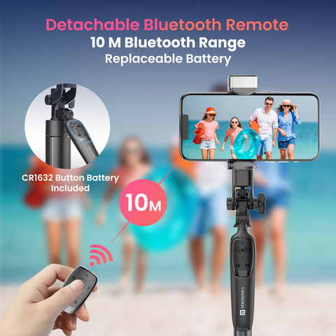 Portronics Lumistick Pro selfie Stick with detachable bluetooth remote 