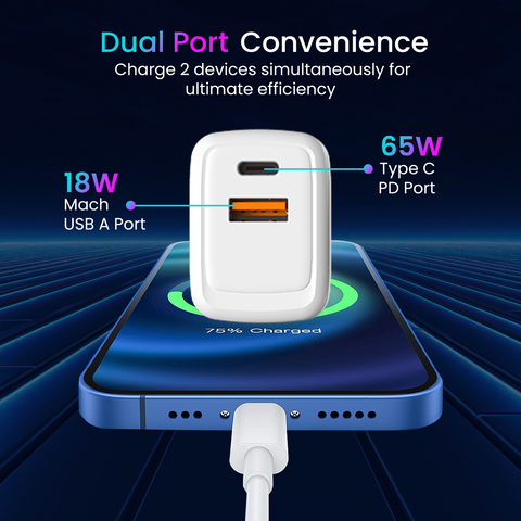 Portronics Adapto 65 Plus 65w fast wall charger with dual ports
