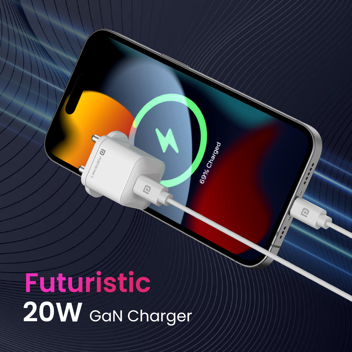 Portronics Adapto 20Lite Smallest 20W GaN Wall Charger with Type C PD ...