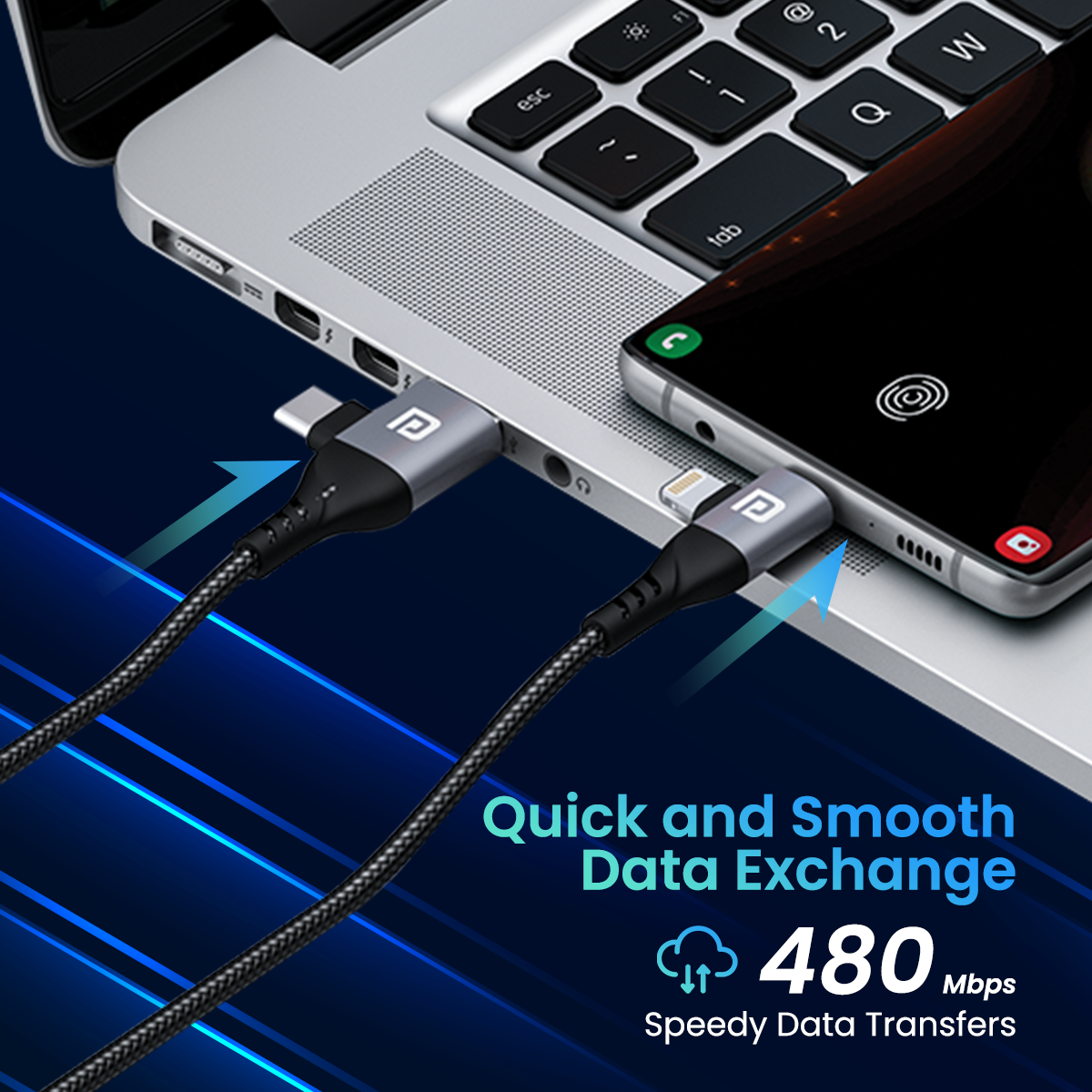 Black| Portronics Konnect 4 in 1 multi-functional charging cable with high speed data transfer