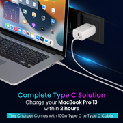 Portronics Adapto 65 Plus 65w fast wall charger with dual ports and Type c to type c cable