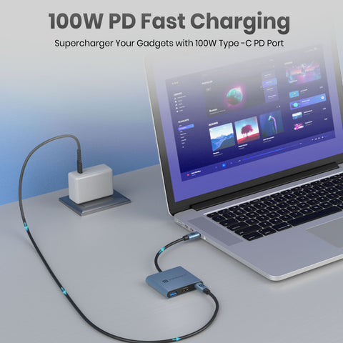 Portronics C-Konnect Plus usb c hub come with 100w fast pd charging port 