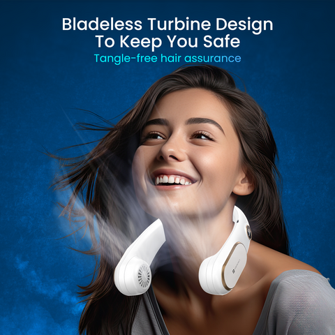 Portronic go breeze portable 360 degree neck fan with bladeless turbine design