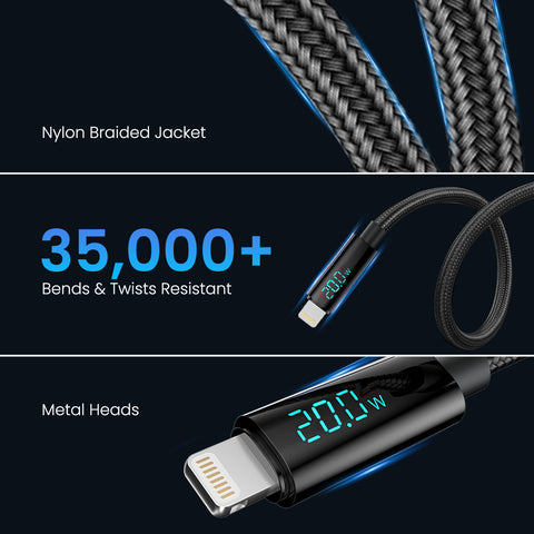 Portronics Konnect View - USB-A to 8 Pin Display Cable| Fast charging Cable for Iphone| high quality nylon braided cable