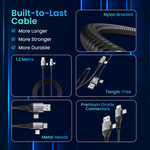Portronics Konnect 4 in 1 multi-functional nylon braided charging cable