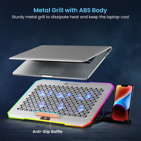 Portronics My Buddy Air Pro Laptop Cooling stand pad has metal grill with abs body to keep your laptop cool