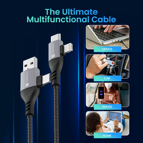 Portronics Konnect 4 in 1 multi-functional  charging cable for all your device needs.