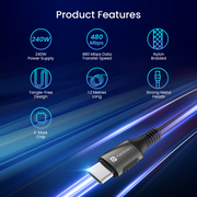 Portronics Konnect 240C type c fast charging cable with tangel free wire 