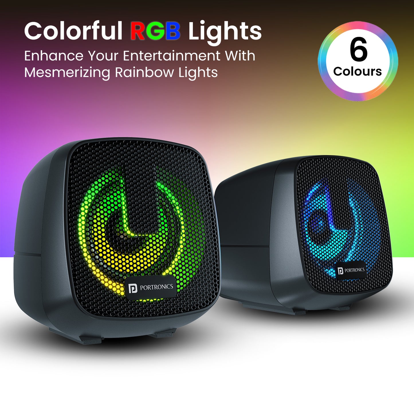 Enhance your audio experience with the In Tune 6 Mini Portable Speaker, featuring powerful 10W speakers, vibrant RGB lights, and universal AUX compatibility