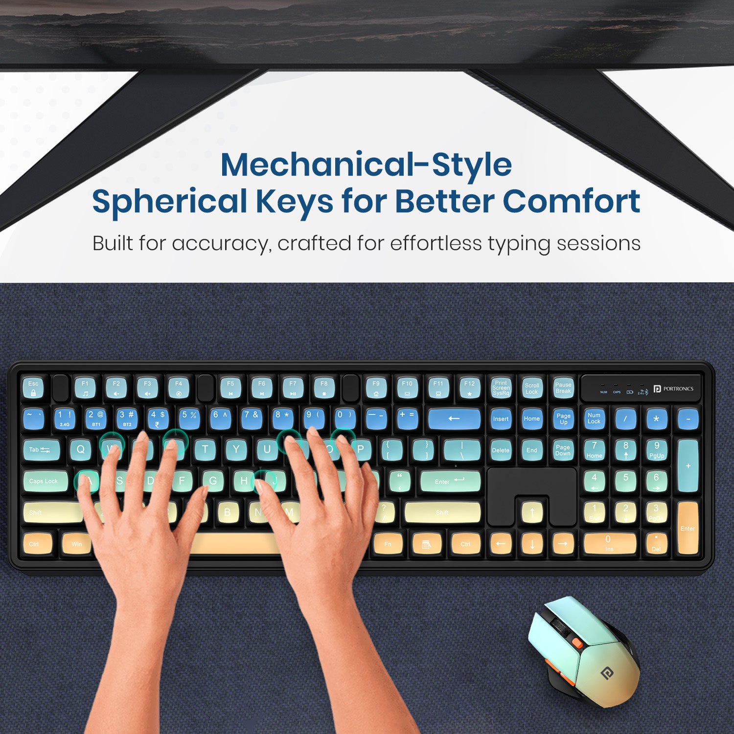 Full-Size Wireless Keyboard with Numpad and USB wireless mouse – Key12 Combo wireless keyboard mechanical feel typing, laptop keyboard for productivity with long battery life and Type-C fast charging.