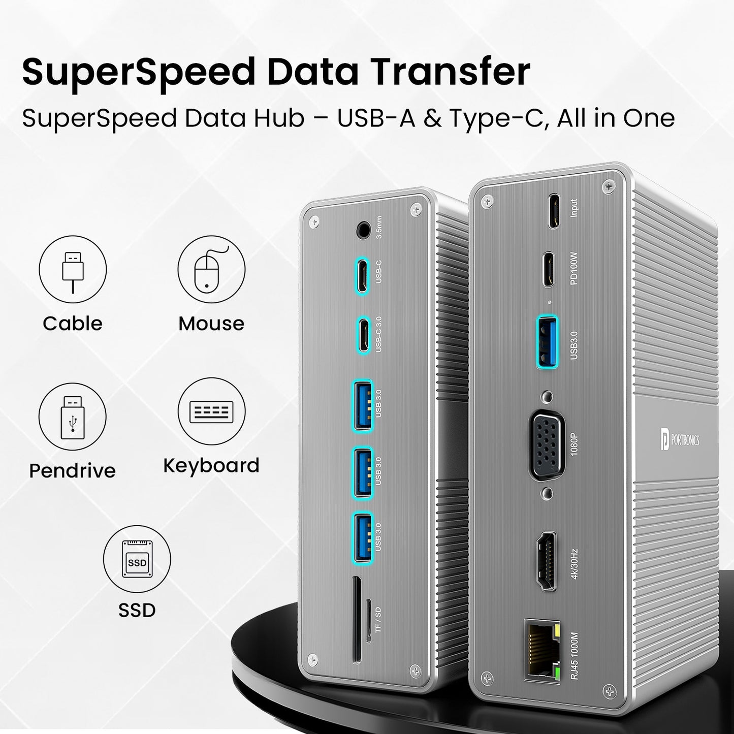 MPort Vault Docking Station by Portronics | Ultimate Multi Function USB Hub for Laptops and MacBooks with Data Sync, Data Transfer, HDMI 4K, USB Hub for PC, and Reliable Connectivity