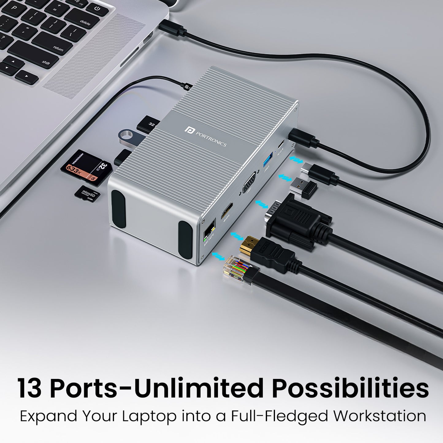 MPort Vault USB-C Docking Station | Type C USB Hub for MacBook and Windows Laptops with 13 Ports – USB Hub 3.0, HDMI, VGA, Ethernet, SD Card Reader, USB Charging Hub | Multi Function USB Hub| usb for pc | best computer accessories