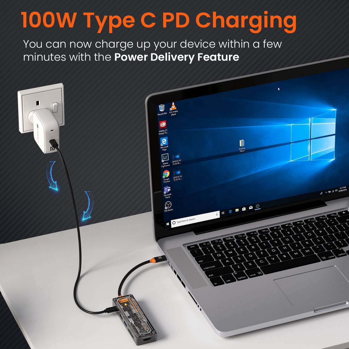 Type-C USB Hub for MacBook Air and Laptops – MPort View Two Multi-Function USB Hub with 4K HDMI, 100W PD Charging, USB 3.0, and 5V USB Compatibility