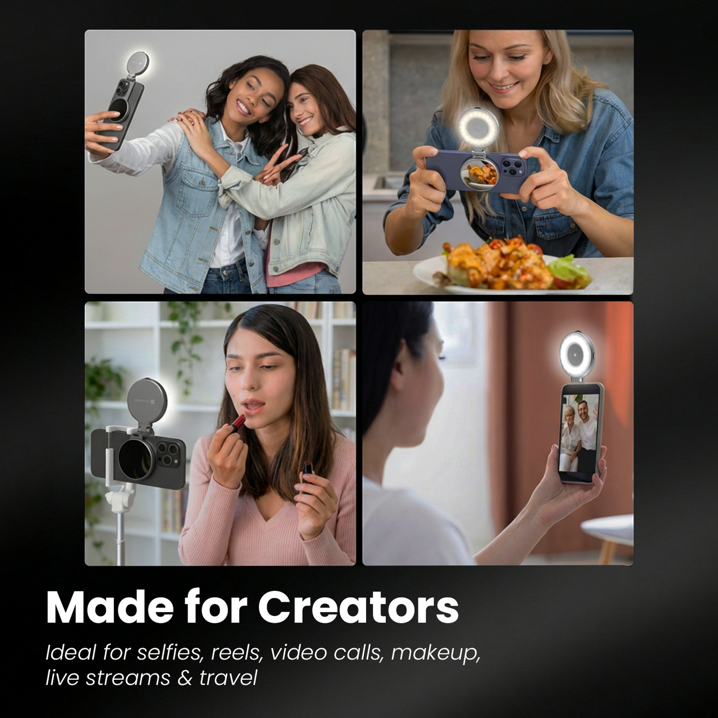 Magnetic mobile stand Portronics Oria with built-in mirror, smartphone holder for selfies, reels, makeup and live streaming, universal mobile holder design
